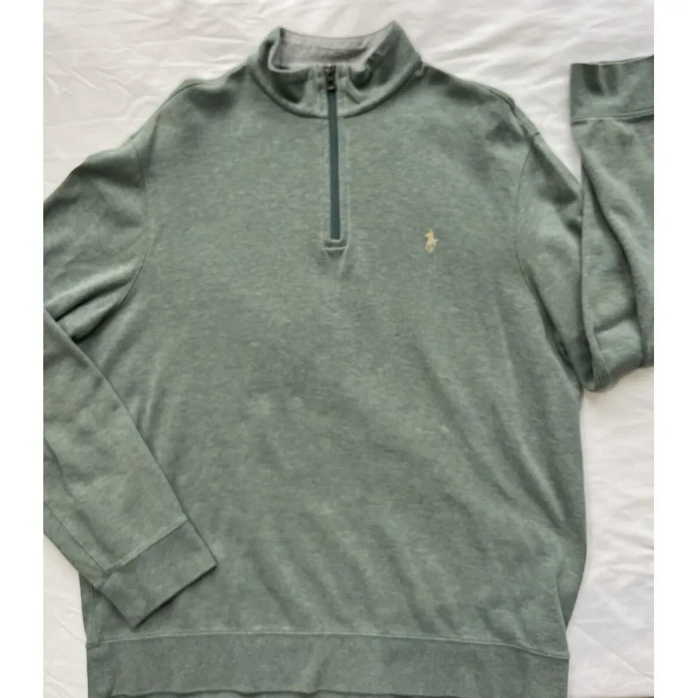 Polo Ralph Lauren 1/4 Zip Pullover Sweater, Men LRG, Cotton Green Long Sleeve‎